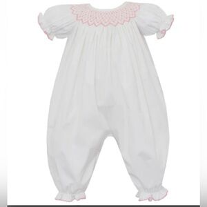 Petit Bebe Hand-Smocked Caroline White Cord Bishop Bubble